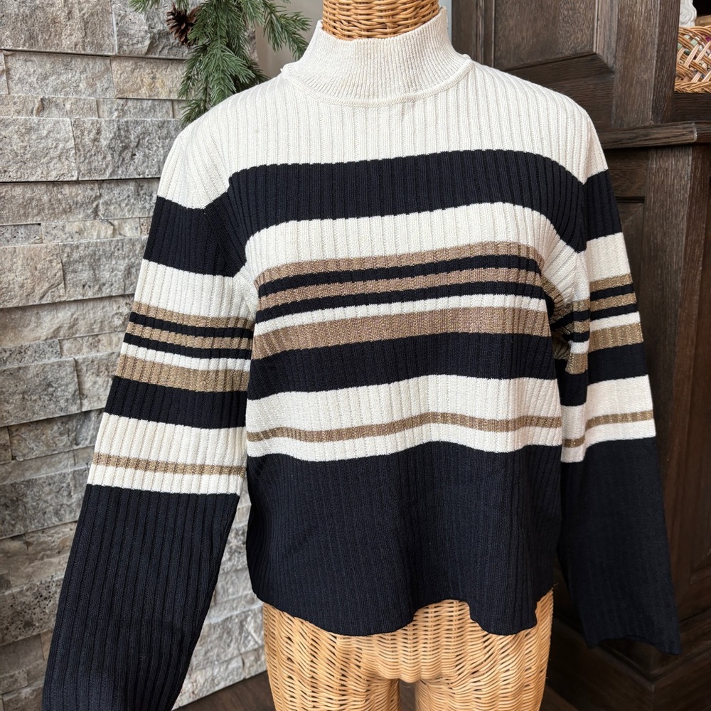 Vintage St John Sport Wool Blend Mock Neck Sweater Striped, Size Small